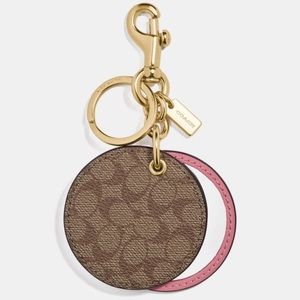 Coach NWT Mirror Bag Charm keychain Signature Pink